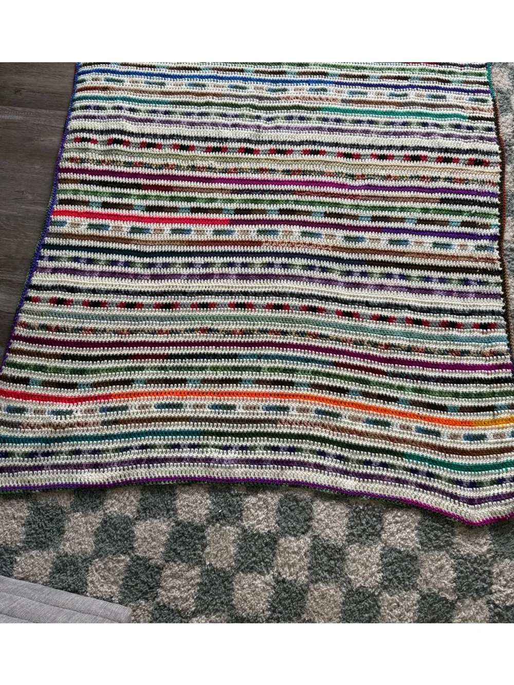 VTG Handmade Crochet Granny Square Afghan Blanket Throw Multi Color Boho Retro